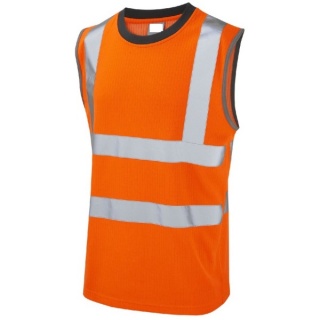 Leo Workwear V01-O Ashford EcoViz Hi Vis Shirt Muscle Top (Vest) RIS-3279-TOM Orange