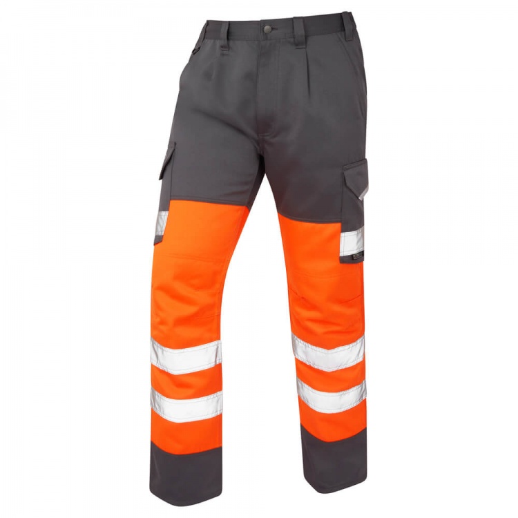 Leo Workwear CT01OGY Bideford Superior Hi Vis Trousers Orange  Grey  BK  Safetywear