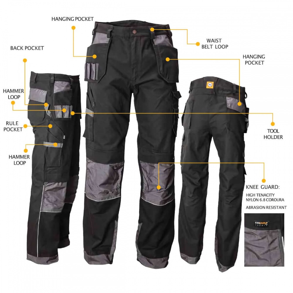 Craftsman Multi Pocket Combat Trousers Black/Grey Polyester-Cotton ...