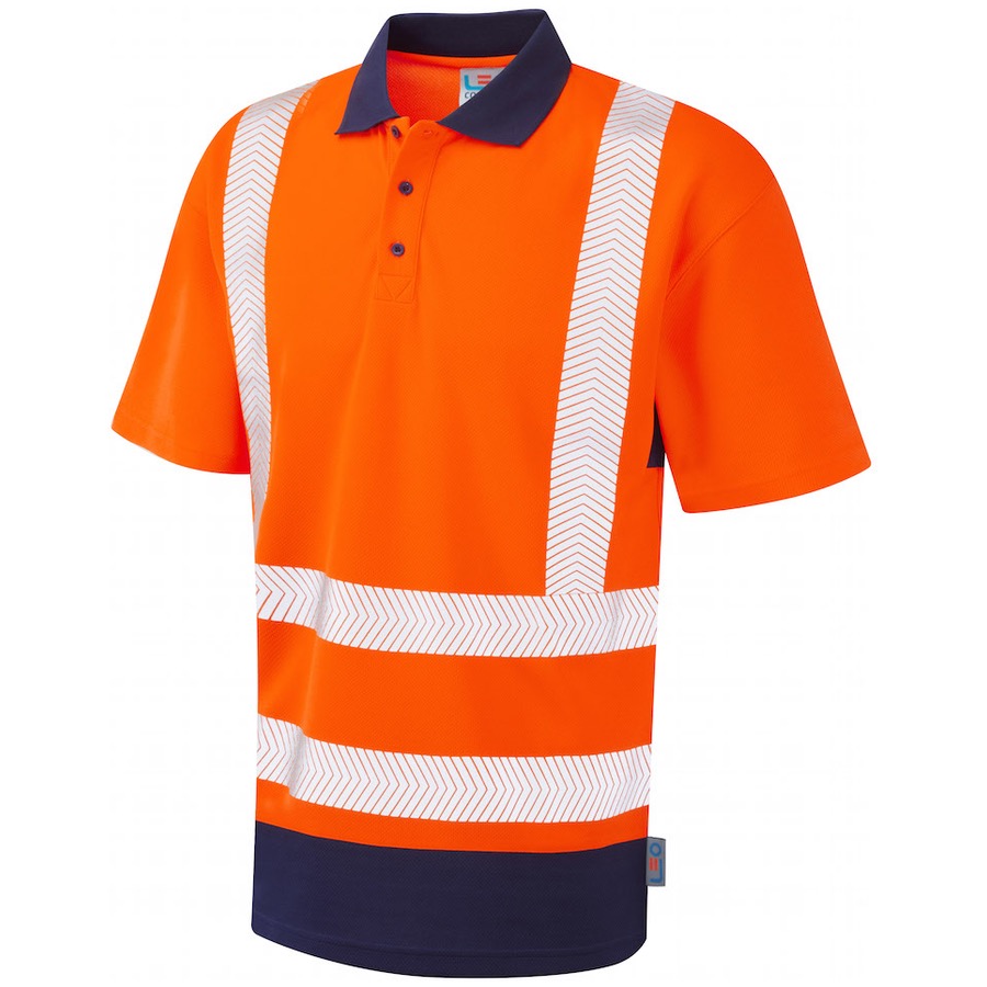 Leo Workwear P11-O/NV Dual Colour Coolviz Plus Polo Shirt - Orange/Navy ...