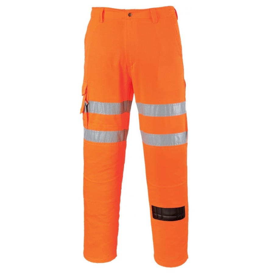 Portwest RT46 Rail Combat Hi Vis Trousers Orange  BK Safetywear