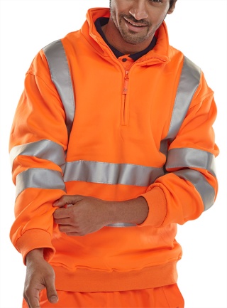 Beeswift BSZSS  Essential Quarter Zip Sweatshirt Hi-Vis Jumper