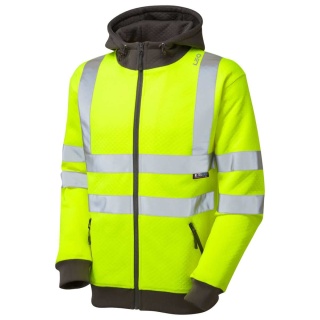 Leo WorkwearSS02-Y SauntonEcoViz Hi Vis Full Zip Hoodie Sweatshirt Yellow ISO 20471 Class 3